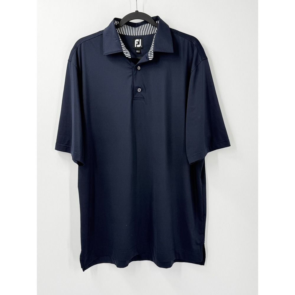FootJoy Polo Shirt Mens L Golf Preppy Navy Blue Short Sleeve Button